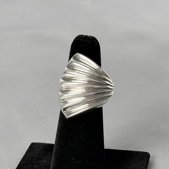 Vintage Taxco Mexico 925 Sterling Silver Ring Ribbed Dome Fan TV-111 Size 5 - Picture 6 of 16